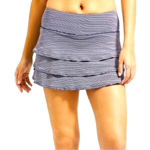 Athleta Striped Ruffled Mini Skirt in Heathered Gray and Blue
